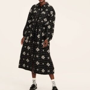 Woolrich x Target Bandana Print Long Sleeve Utility Midi Shirt Dress Sz M Black